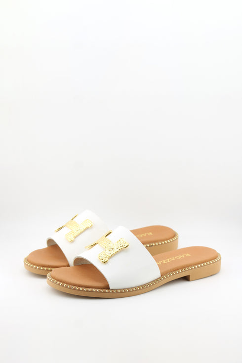Ragazza Gold-Embellished Leather Slide Sandals